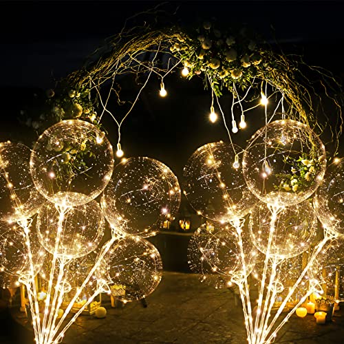 12 Pièces LED Bobo Lumière Ballons - Ballon à l'Hélium Transparent avec guirlande de roses-Ballon Lumineux pour fête d'anniversaire de Noël Célébrations de Saint-Valentin Décorations de Maison Mariage Cover