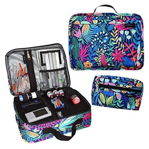 Sugar Medical - Insulated Diabetic Travel Bag - Conveniently Sized Diabetes Supply Bag w/Straps, Loops, and Pockets for Medical Supplies and Ice Packs (Blue Floral)