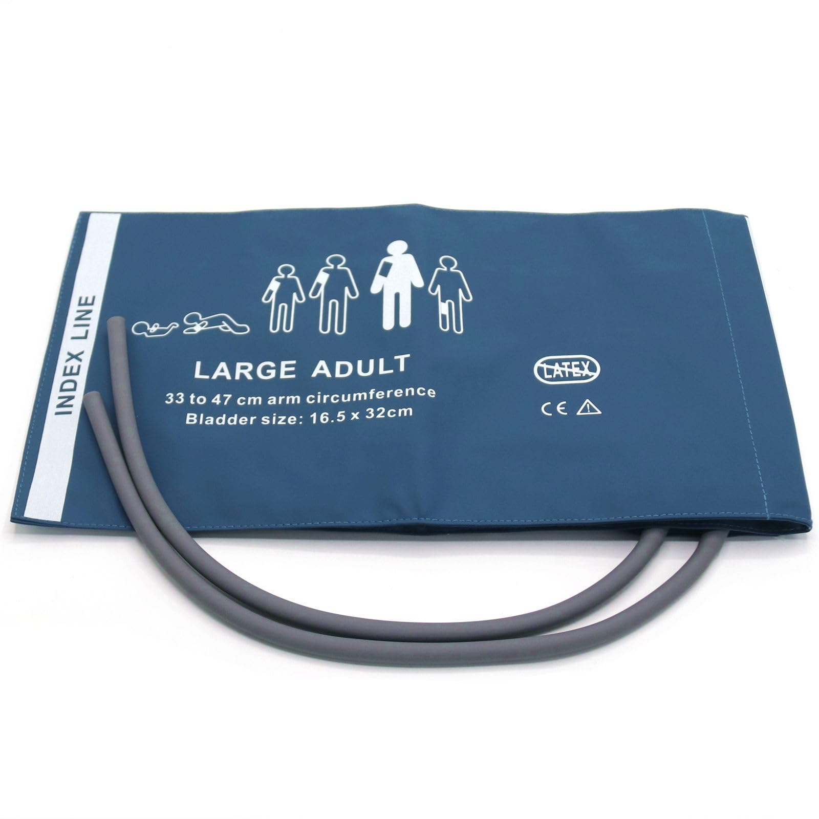 skmeditec Blood Pressure PU Cuff with 50cm Dual Tubes for Large Adult 33-47 cm, Reusable Replacement NIBP Cuff with Inner Airbag for BP Monitor Machine, No Connector