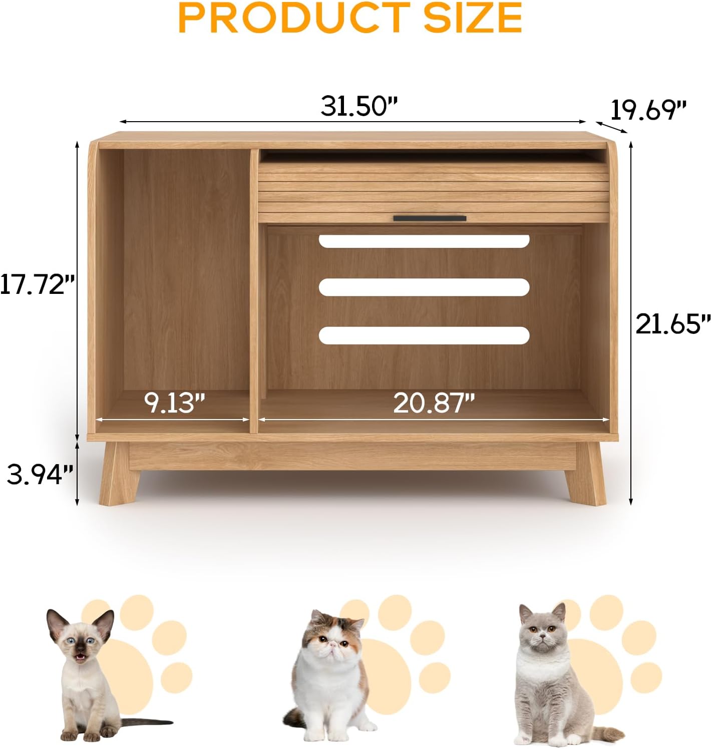 Cat Litter Box Enclosure with Sliding Door, Modern Indoor Cat House, 31.5" Litter Box Enclosure Furniture Hidden Litter Box, Side End Table, TV Stand for Living Room, Natural