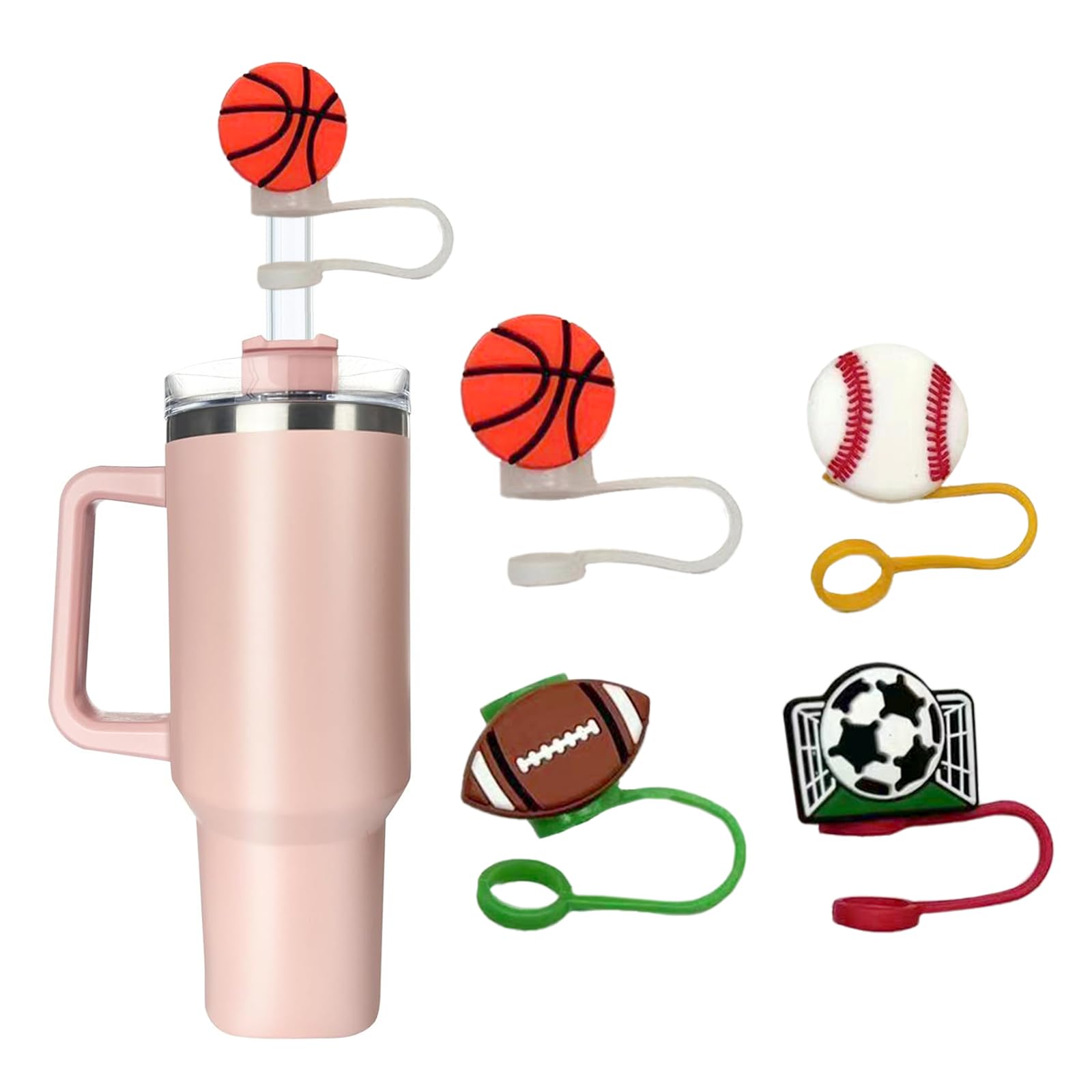 Stanley Straw Cover 4Pcs 0.4in(10mm) Diameter Dust-Proof Silicone Straw Toppers Reusable Compatible Basketball Drinking Straw Cover Cap Accessories for Stanley Tumbler 30&40 OZ