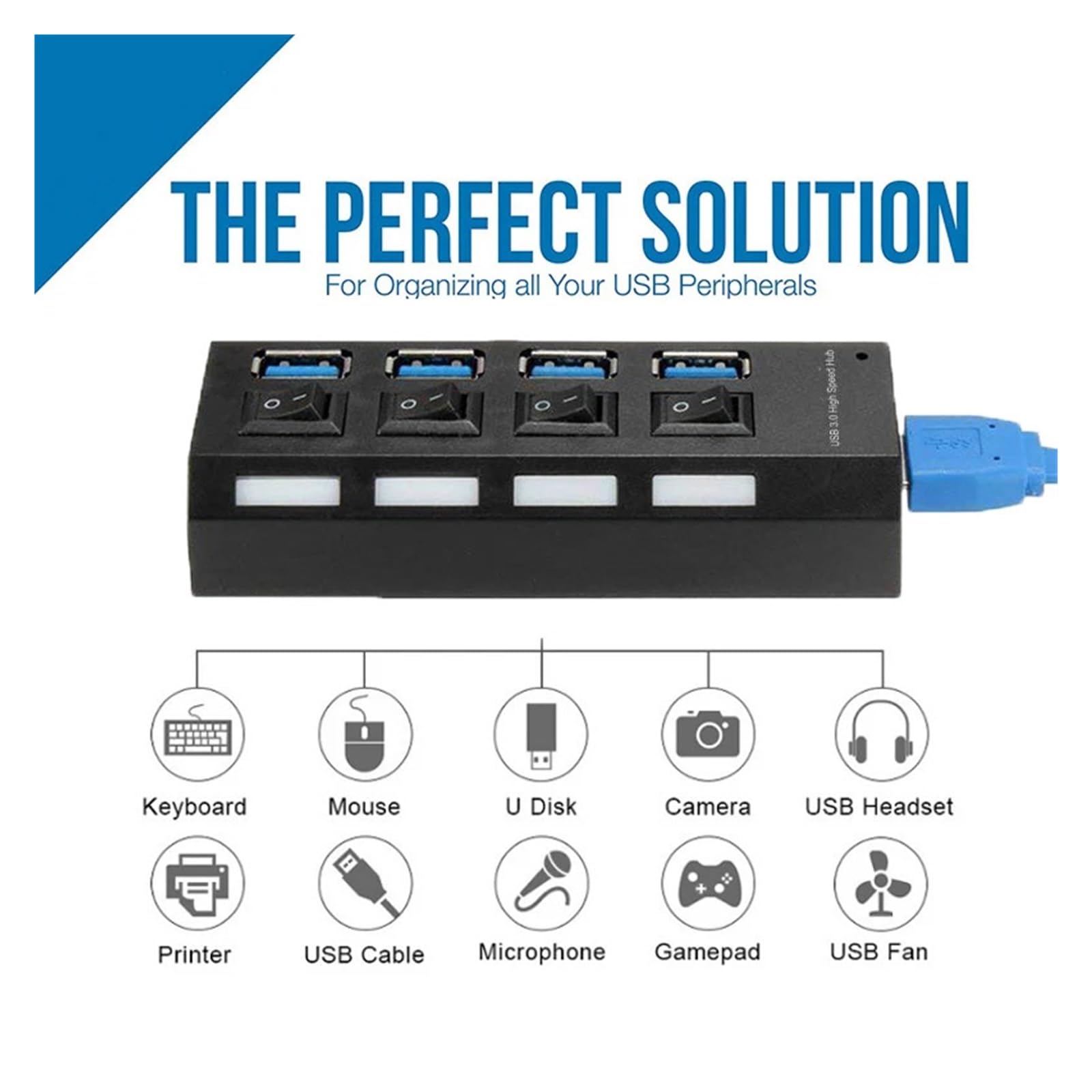 HUB USB 2.0/3.0 Multi 4 7 Porta Con Adattatore Di Alimentazione For Computer PC Accessori For Laptop Splitter Multiple Hab Capacità Di Ricarica Rapida(3.0 7 Port Black)