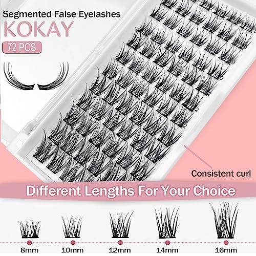 Cluster Lashes 72pcs 8-16mm Individual Clusters D Curl, Professional Kit DIY Soft Fluffy Lashes (8-16mm, K05-Z6) - Image 3