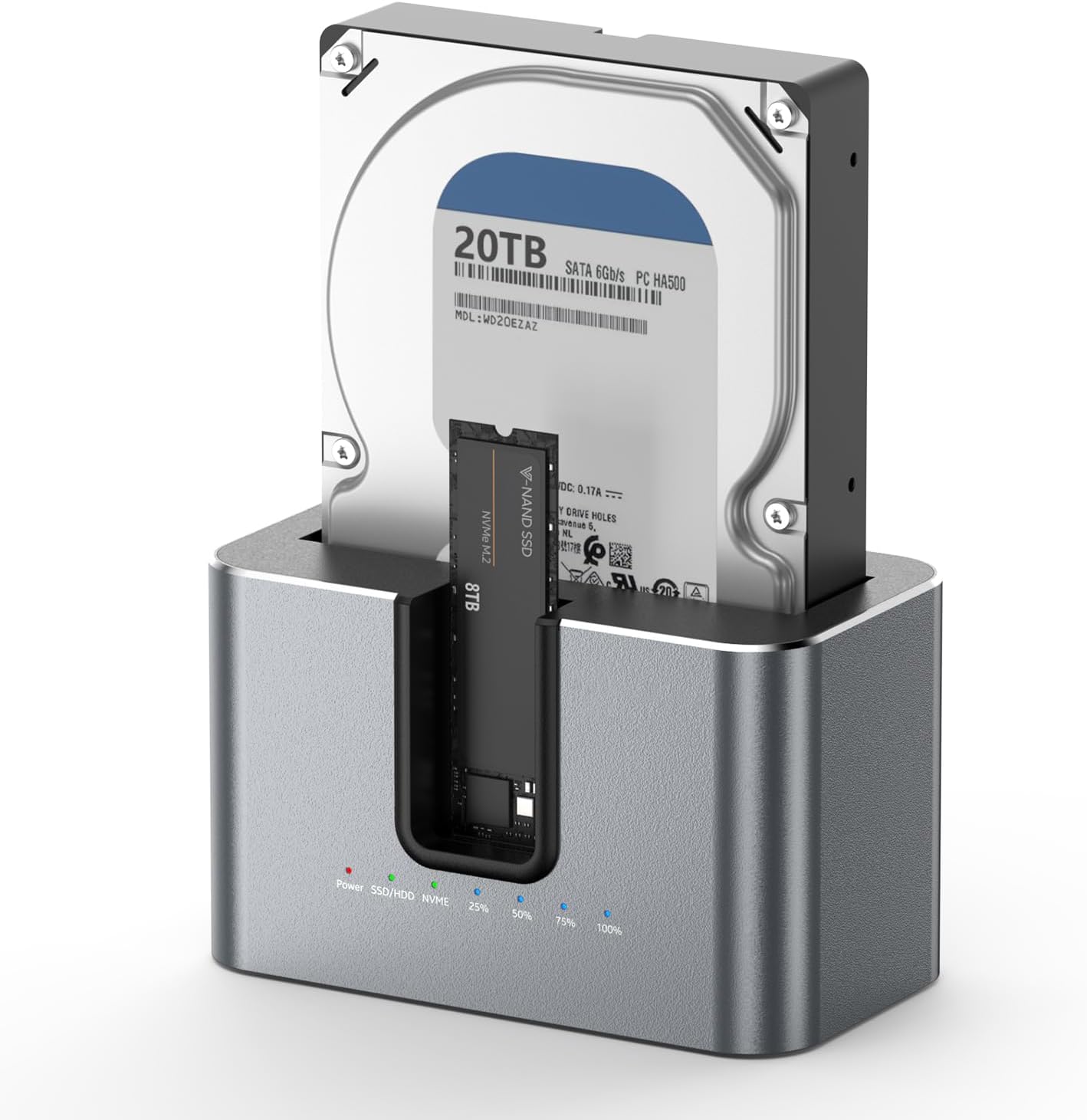 MiliPow Dual Bay Hard Drive Docking Station with Offline Cloning, SATA to NVMe Cloner for 2.5"/3.5" SATA HDD/SSD and M.2 NVMe SSD, UASP Supported, Up to 28TB