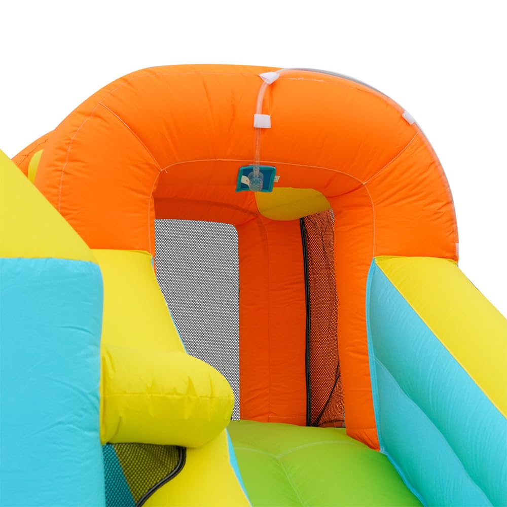 Hüpfburg, Parco acquatico con acquascivolo e piscina, gonfiabile, per giardino all'aperto, parco giochi acquatici con ventilatore, grande giocattolo gonfiabile per bambini (430 x 390 x 210 cm)