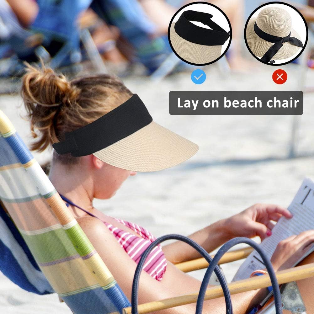 Women Straw Sun Visor Hat Wide Brim Summer UV Protection Beach Cap Foldable Packale Korean Style - Image 4