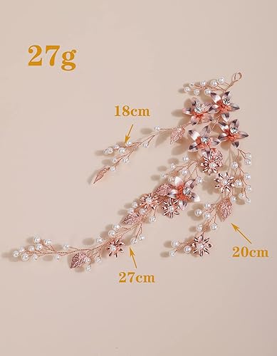 Miniatura 3 de Xerling Brides Wedding Hair Vines Rose Gold Leaf Hair Pieces Flower Hair Accessories for Girls Bridal Crystal Headband Pearls (oro rosa)