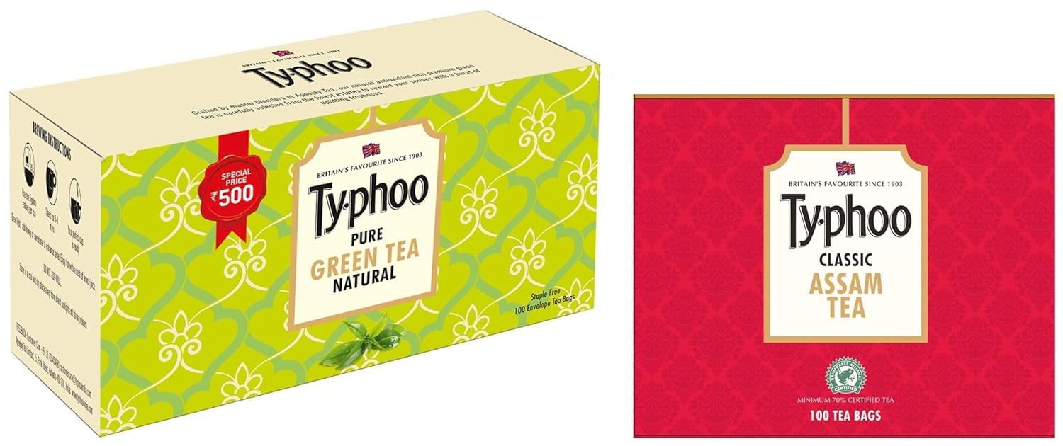 Typhoo Pure Natural Green Tea Bags 100 Bags + Typhoo Classic Assam Tea, 100 Tea Bags (B0CY8K3TBD) Amazon Price History, Amazon Price Tracker