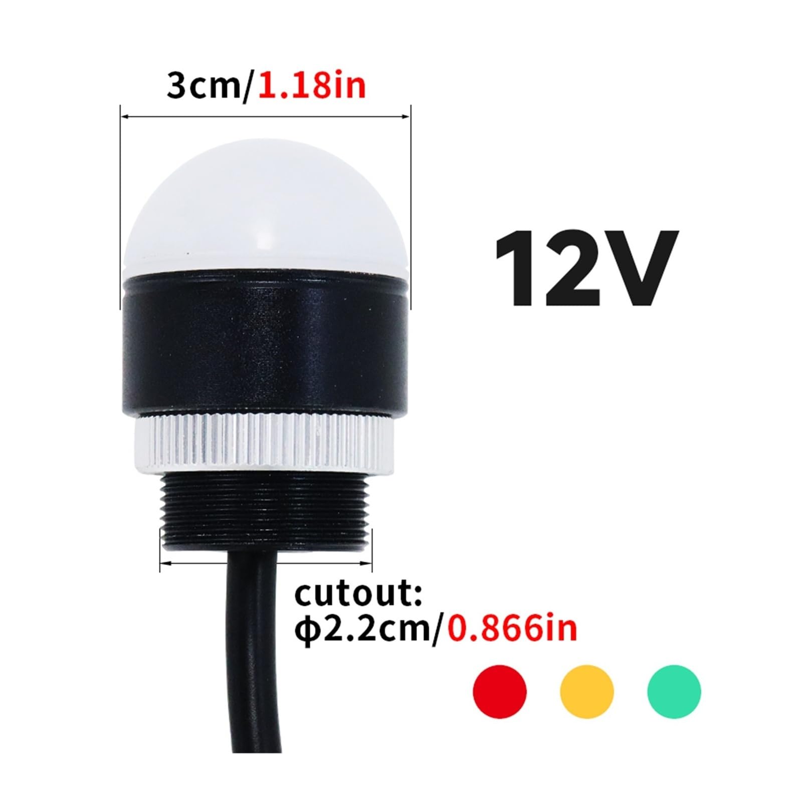 Trójkolorowa lampka ostrzegawcza LED, 30 mm, 12 V, 24 V, wodoszczelna lampka sygnalizacyjna do obrabiarek, maszyn przemysłowych (12 V Black Flashing)