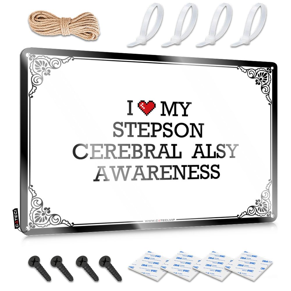 Fzfn Men's Colour Cocoa Tin Metal Sign Haves | I Love My Stepson Cerebral Palsy Awareness Preppy Longhorn Decoration(30X40cm)