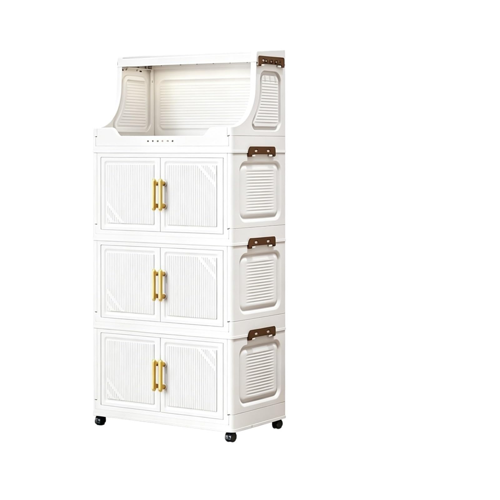Gabinete de almacenamiento transparente móvil con tapa abatible plegable de 4 niveles