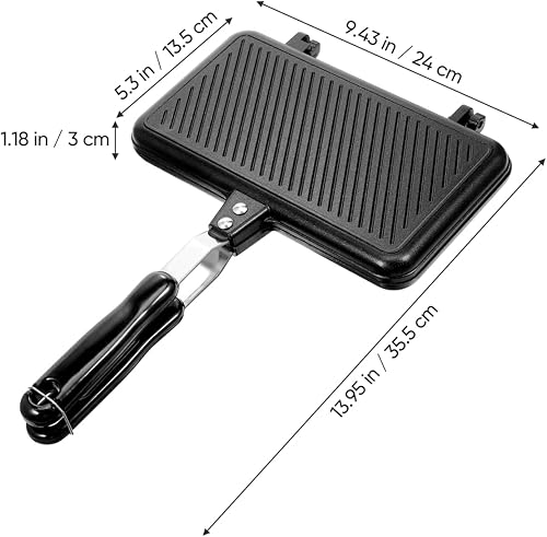 Miniatura 6 de Sartén de doble cara antiadherente para asar waffles, molde para hornear sándwiches para tartas, tostadas, aperitivos, desayuno, sandwichera de