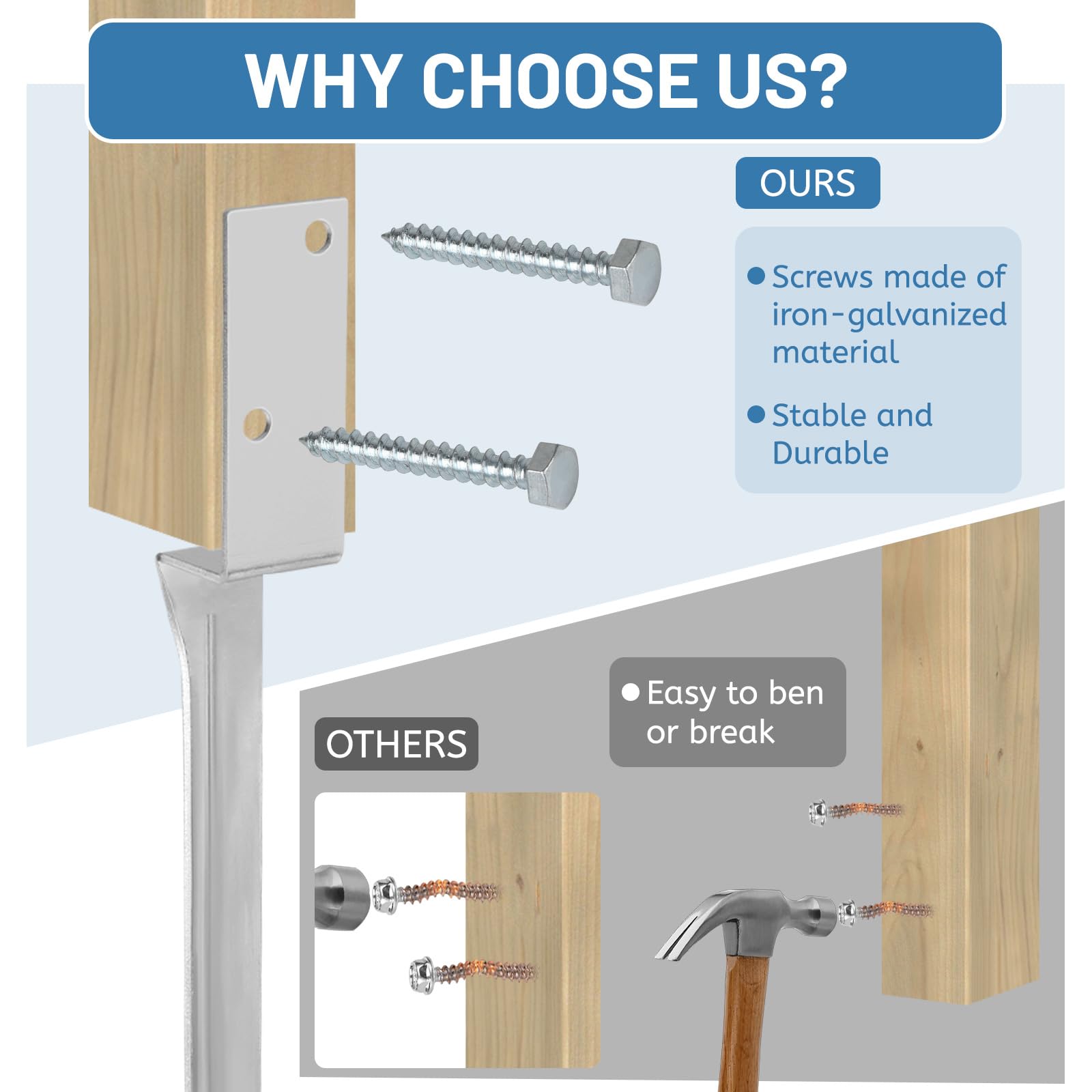 DBREAKS Juego de 4 Anclajes de Suelo para Columpios, Soportes para Postes, Acero Galvanizado, Anclajes Postes Madera, Manguito de Suelo en Forma de L, 50cm