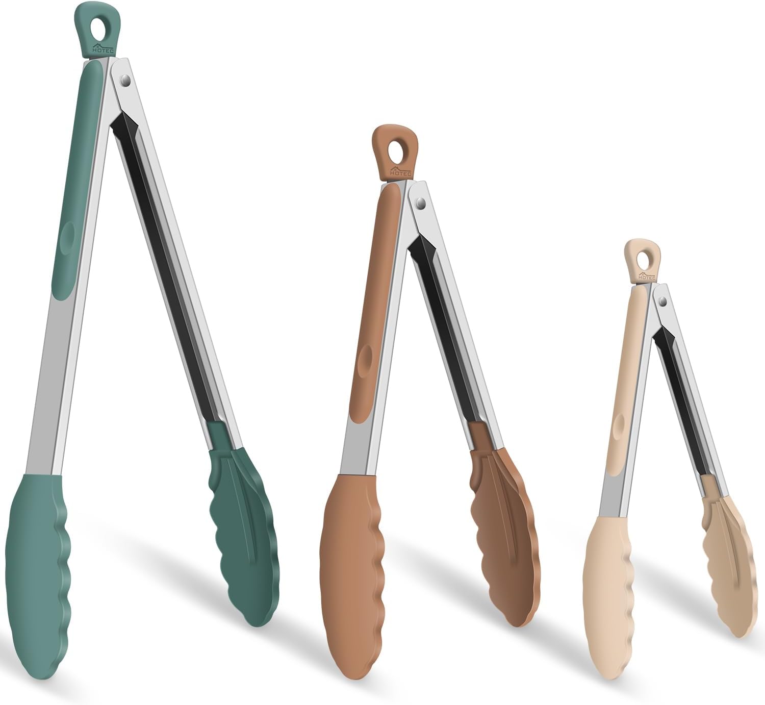 HOTEC Stainless Steel Kitchen Tongs with Silicone Tips, Set of 3-7",9" &12"