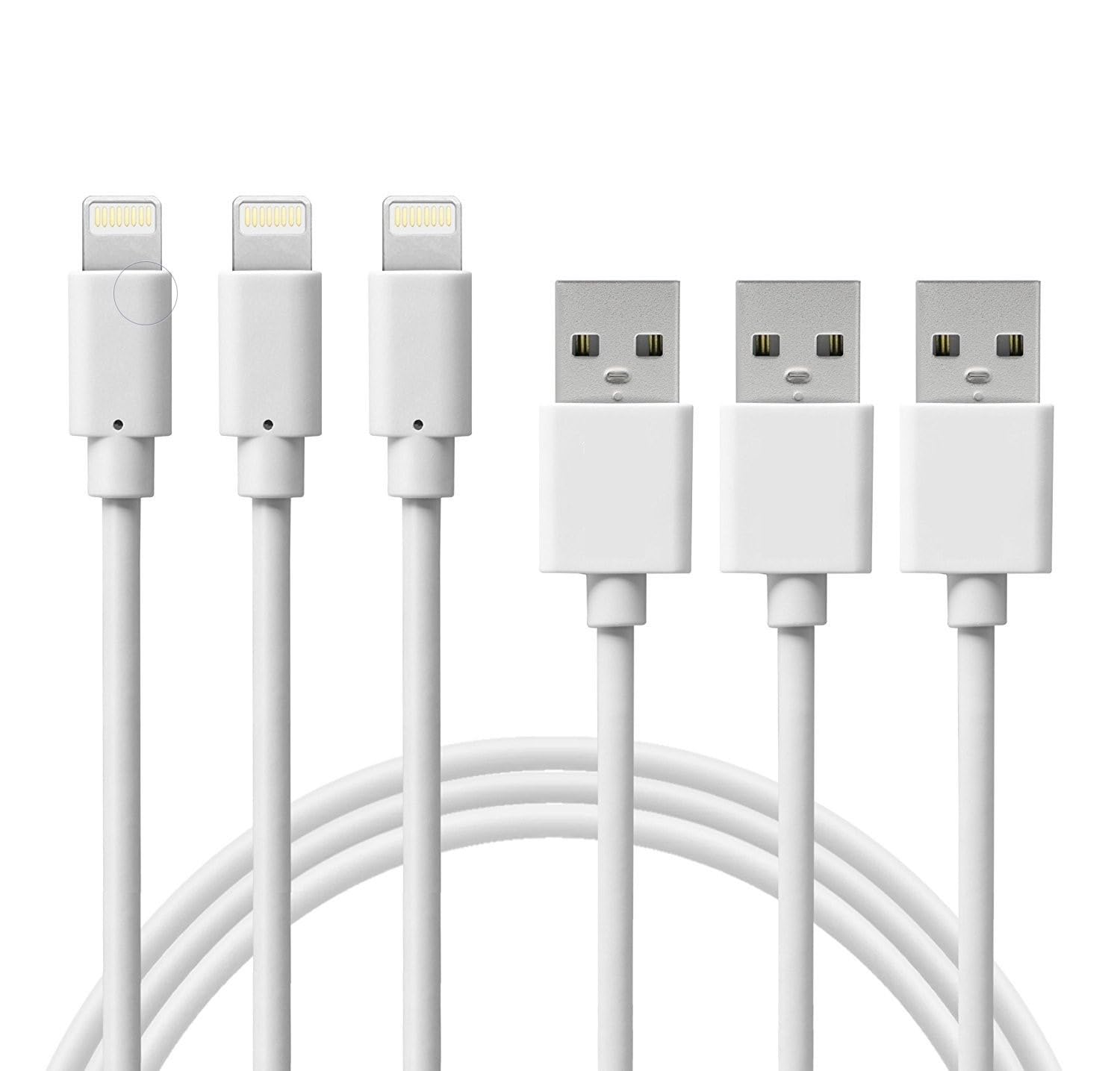 JASPERTRONICS™ Six Foot Long Length (2M) 8 Pin Connector to USB Charging Cable Works with Select iPhone, iPad, and iPod Models (3 Pack)