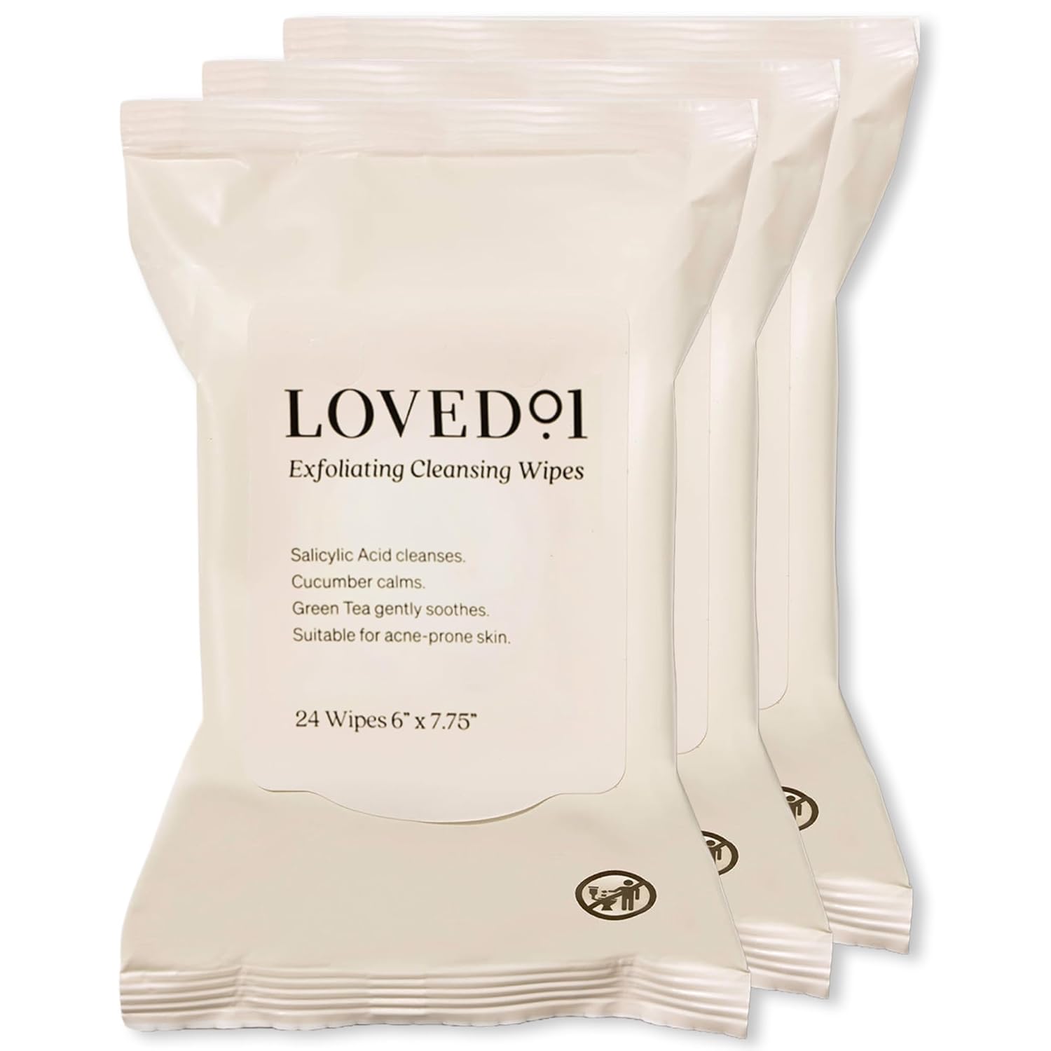 Loved01 Face & Body Salicylic Acid Cleansing Wipes, John Legend Skincare, Oil & Fragrance-Free, No Rinse, Green Tea Extract, Blemish Prone Skin, On-the-Go, Vegan & Cruelty-Free, 3-Pack, 72 Wipes