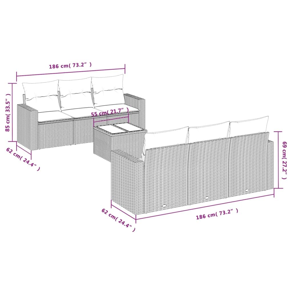 Ensemble de canapé de jardin 7 pièces avec coussins en polyrotin noir, modulable, extensible, résistant aux intempéries, imperméable, salon d'extérieur pour terrasse, balcon, véranda, piscine