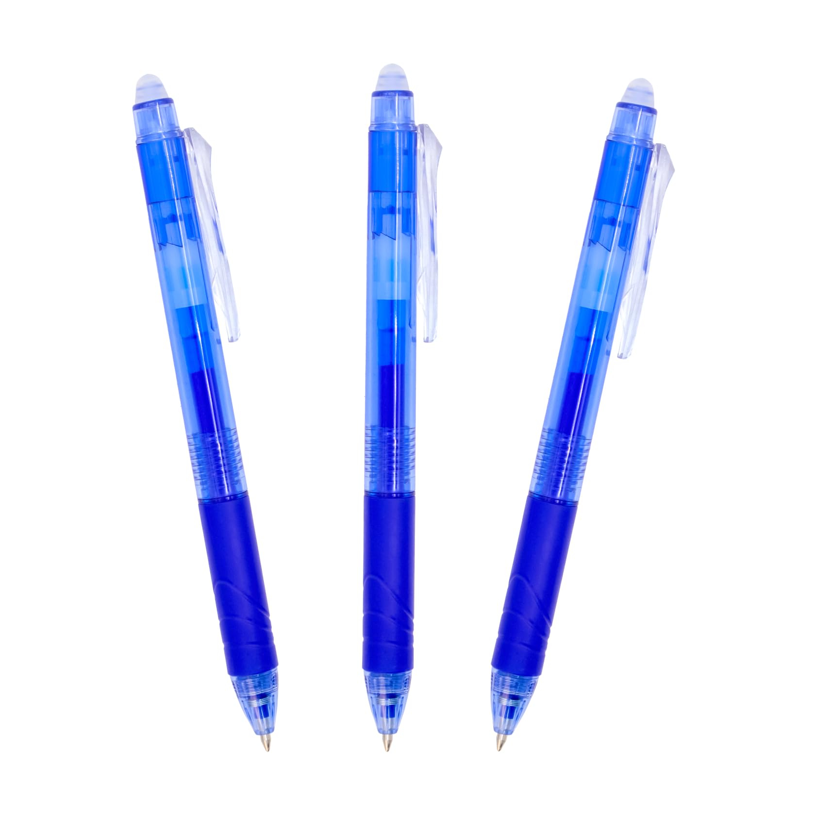 RAYLU PAPER® - Bolígrafo Borrable Retráctil, Tinta De Gel, Punta de 1 mm y trazo de 0,7 mm. (3 Azules)
