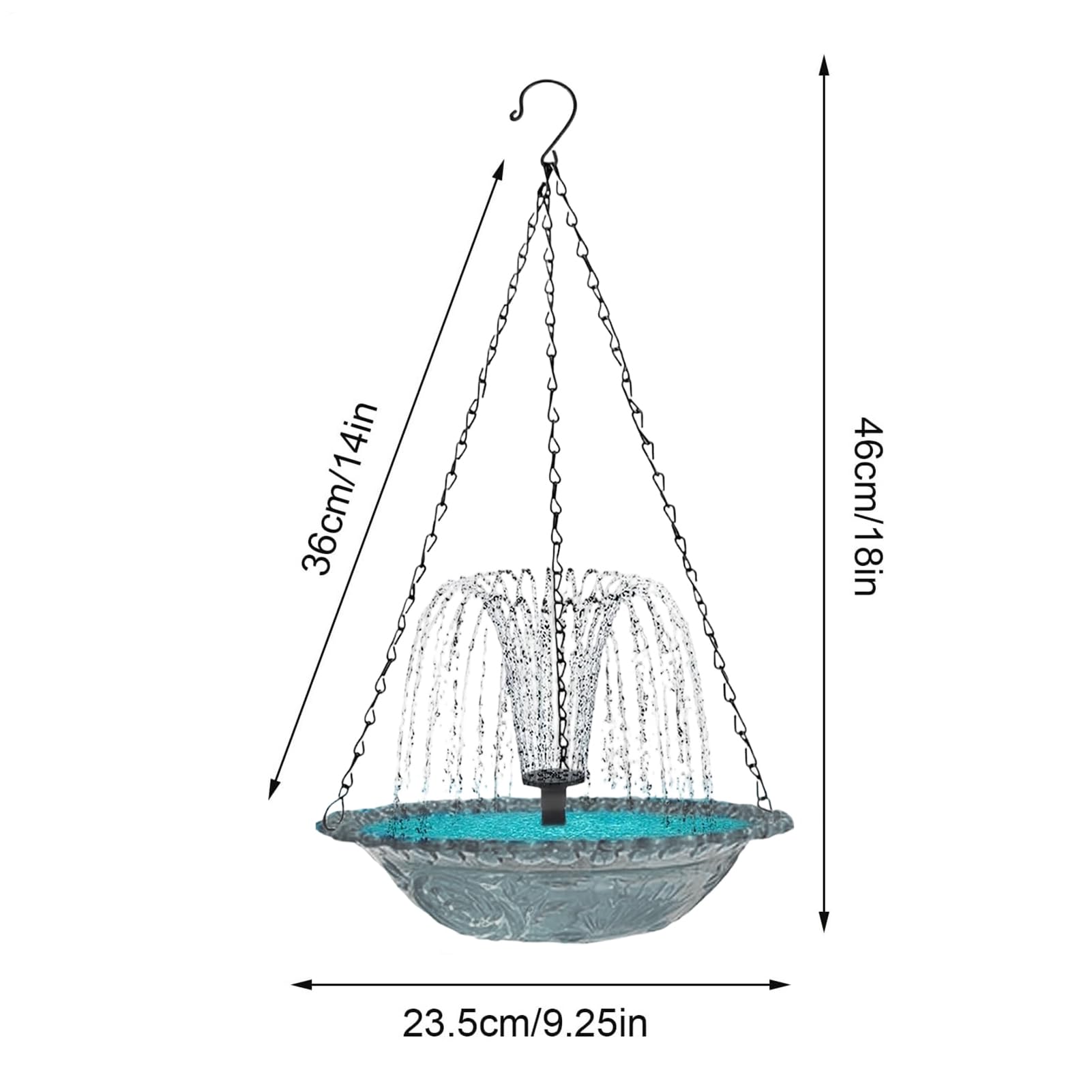 Fuente Solar para Pájaros Colgante Tipo Ducha, Bomba De Agua Solar para Baño De Aves, Fuente Exterior para Patio Jardín Terraza Balcón, Atrae Colibríes, Sin Cables, Eco-Amigable, ABS, 23,5x23,5x46cm