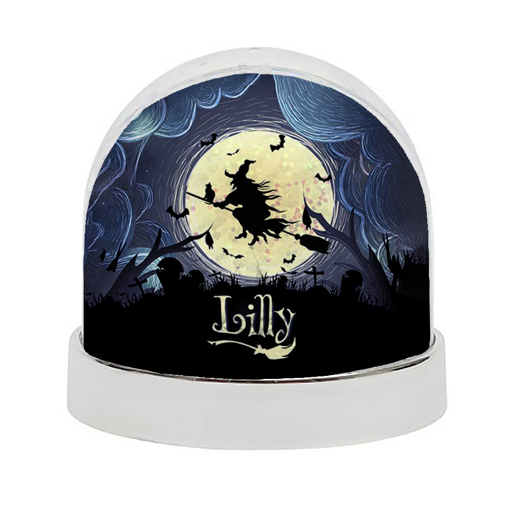 Getagift Silver Personalised Witch Flying In Dark Cloud Any Name Birthday/Christmas Funny Gift Idea Back To School Themed Snow Globe Dome Glitter Shaker. (Silver)