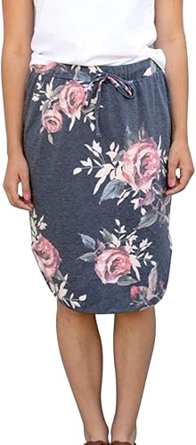 Wenseny Faldas de tubo hasta la rodilla para mujer, faldas de tubo elásticas, midi, entalladas, con cordón, vestidos diarios