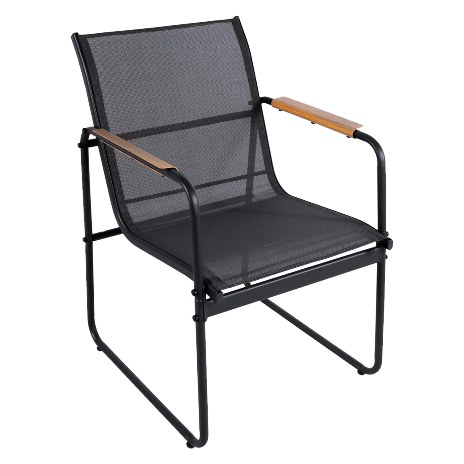 Mojawo 7tlg Outdoormöbel Set Gartenmöbel Gartengarnitur Holzoptik Gartentisch Nonwood 150 x 80cm + 6 Sessel Schwarz