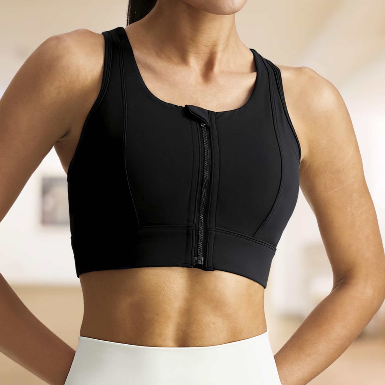 Biustonosz sportowy z zapięciem na zamek błyskawiczny z przodu, dla kobiet, spandex + wysoce elastyczny nylon, szerokie ramiączka i bezszwowa konstrukcja, Xxxl, idealny do dużych rozmiarów