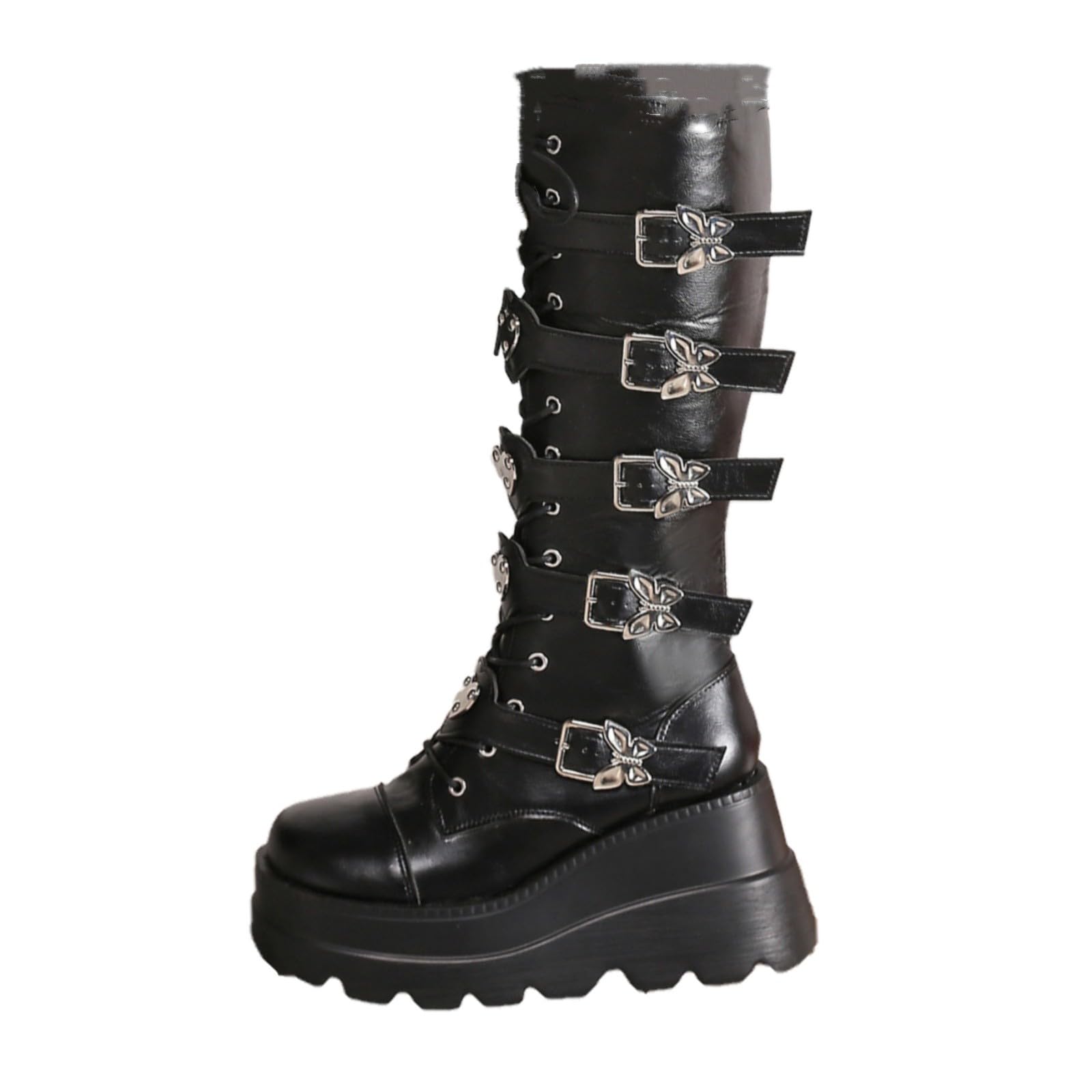 Plateau Stiefel Damen Leder Schnürstiefel Gothic Steampunk Lederstiefel