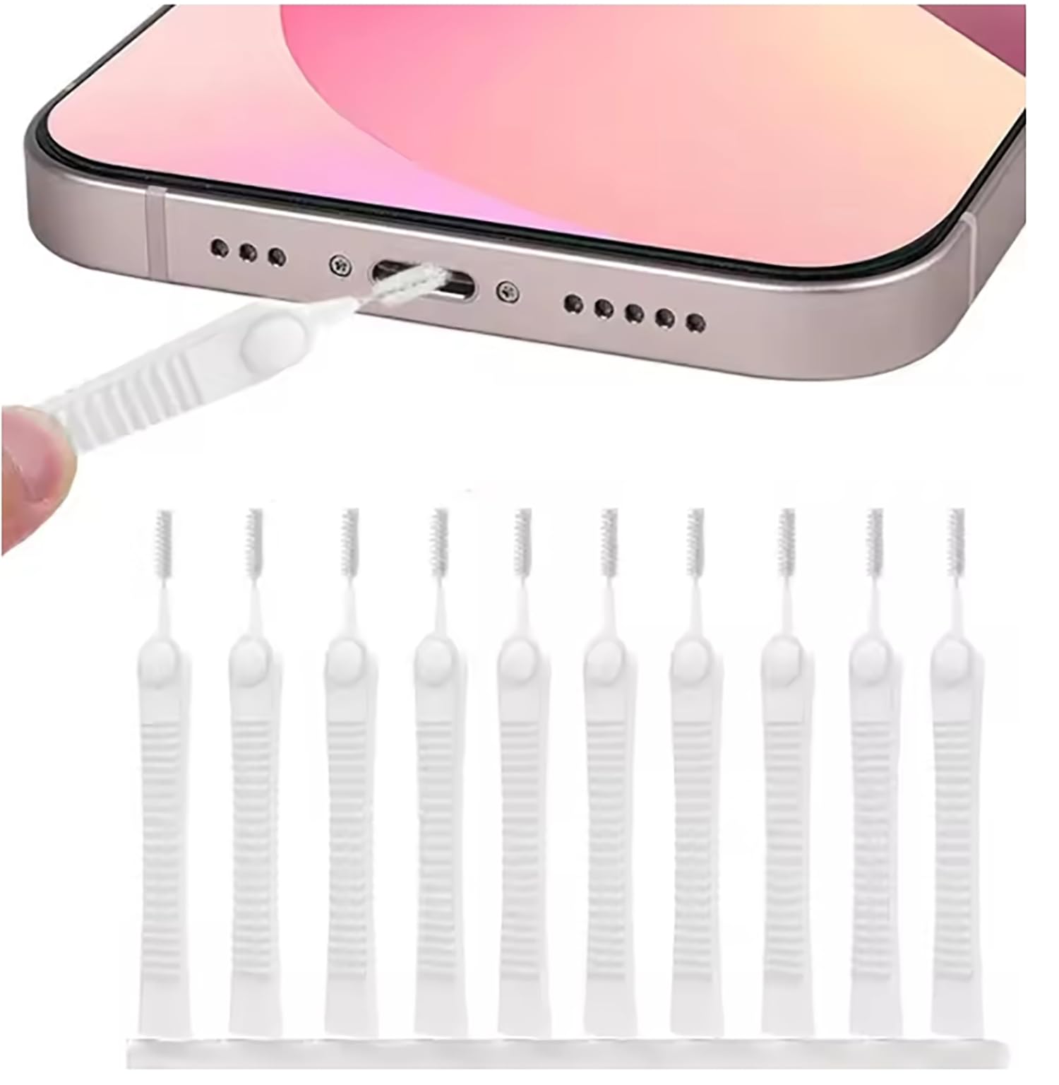 Cell Phone Cleaning Kit, Anti-Clogging Nylon Cleaner for iPhone Charging Port,Speaker and Receiver, Mini Cleaning Brushes Dust Remover Tools -10pcs/