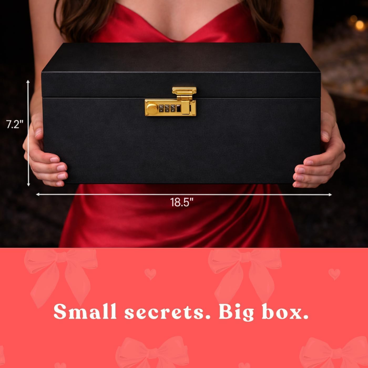 Lockable Sex Storage Box with Code Lock (18.5 x 9.53 x 7.2 in) – Premium Wooden Sex Toy Lock Box with Charging Hole – “Good Taste, Bad Intentions” (Black)