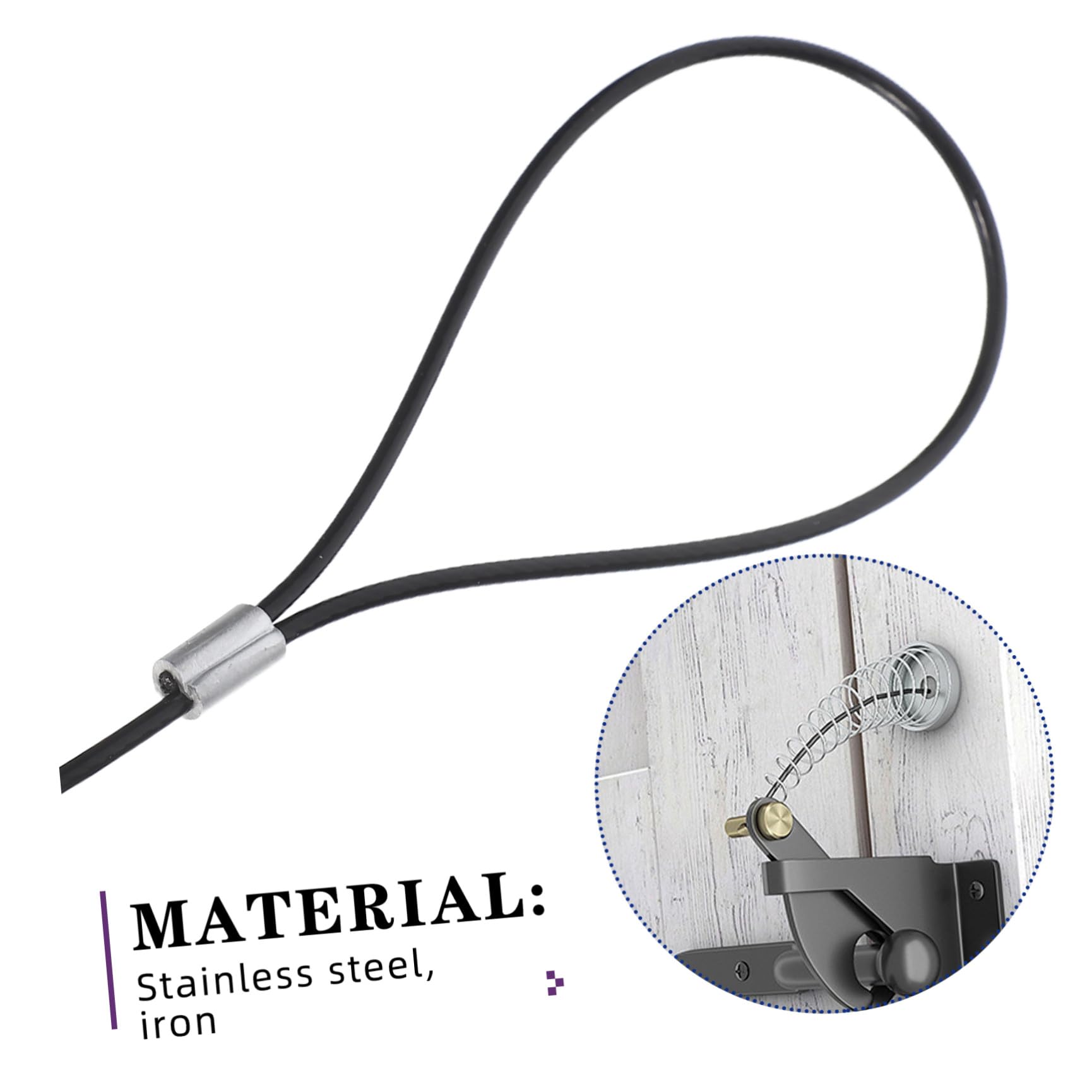 Pestillo de Puerta Cable y Resorte para Puertas Metálicas, Operación Mano, Material Acero Inoxidable y Pvc, 2 Juegos para Apertura y Cierre