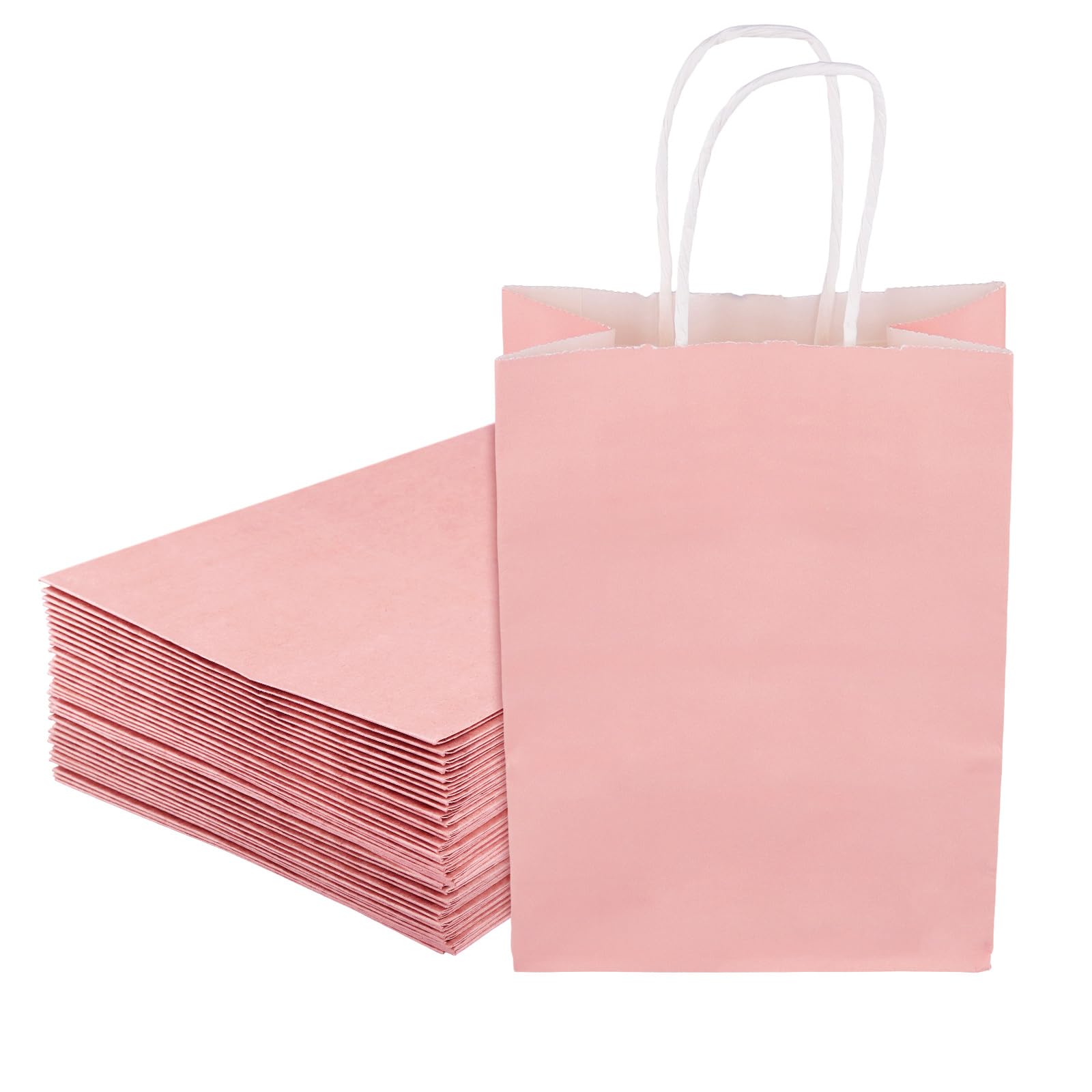 NAMYEUT 100PCS Pink Paper Party Bags, Small Gift Bags, Girls Party Bag with Twist Handles for Birthday Wedding Shopping