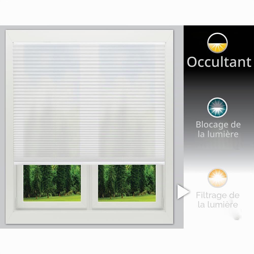 Redi Shade Store plissé en tissu filtrant la lumière, personnalisable en le coupant, facile à remonter, aucun outil nécessaire, 6 x 162,5 cm (convient aux fenêtres de 48 x 76,2 cm), blanc