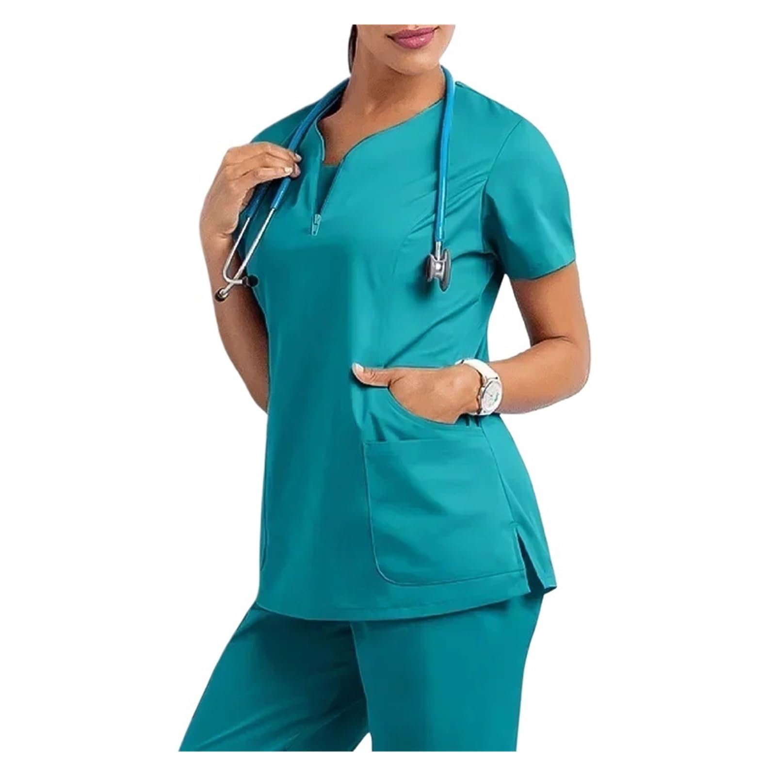 Monos Médicos Accesorios Hospital Salón de Belleza Médico Uniforme de enfermería Farmacia Informal Trabajo Manga Corta Uniformes de enfermería(Blue,S-160-165)