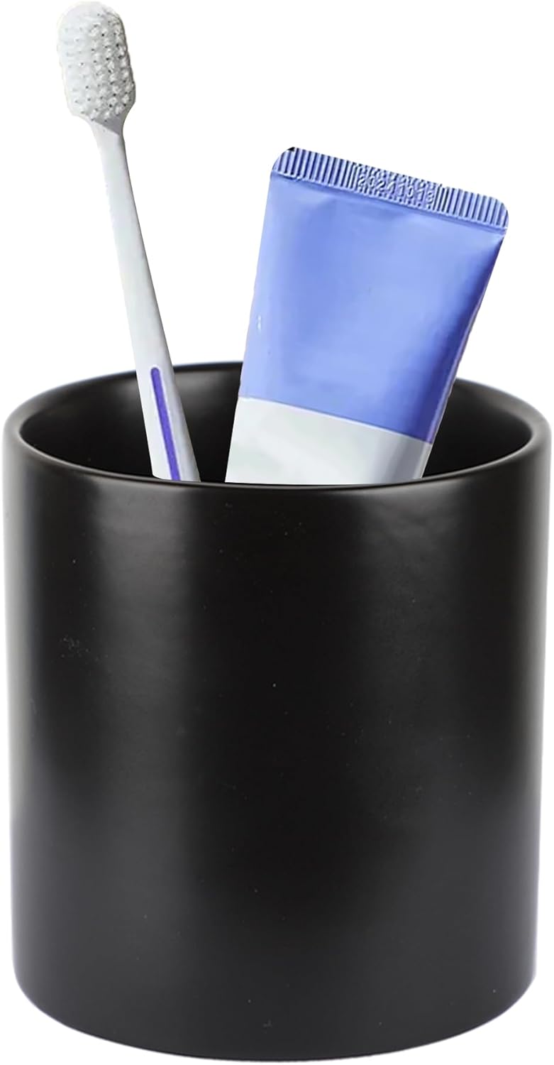 Toothbrush Holders Ceramic Toothbrush Holders for Bathrooms Reusable Black Toothbrush Holder Handmade Reactive Glaze Stonewre Makeup Brush Holder, Pen Holder for Home Desktop Storage