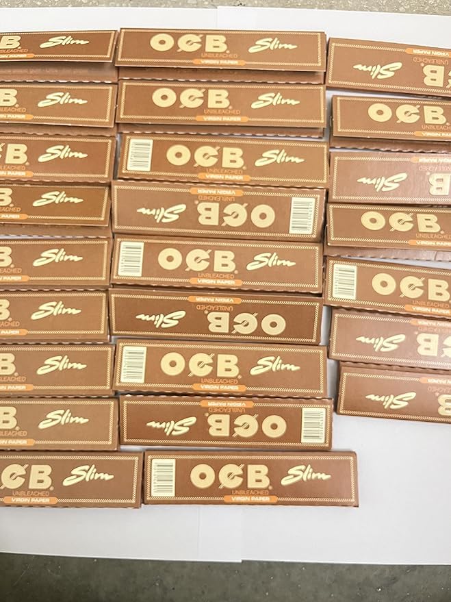 OCB Brown Virgin Slim King Size Rolling Paper Half Box (25 BOOKLETS (800 Leaves)