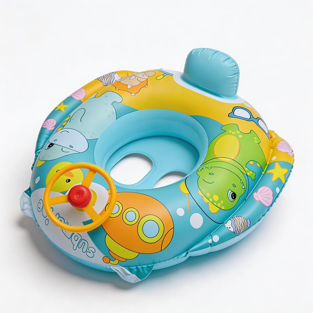 Wxeadu Baby Pool Float, Baby Swimming Float, Kids Inflatable Swim Ring with Steering Wheel & Handles, Baby Float, Cute Baby Swimming Ring, Toddler Swimming Float for Kids Toddler Girls Boys