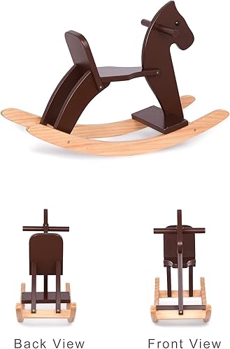 Miniatura 8 de Caballo mecedor de madera para bebé, juguete para niños pequeños, diseño clásico con pedal y respaldo seguro para niños pequeños (azul)