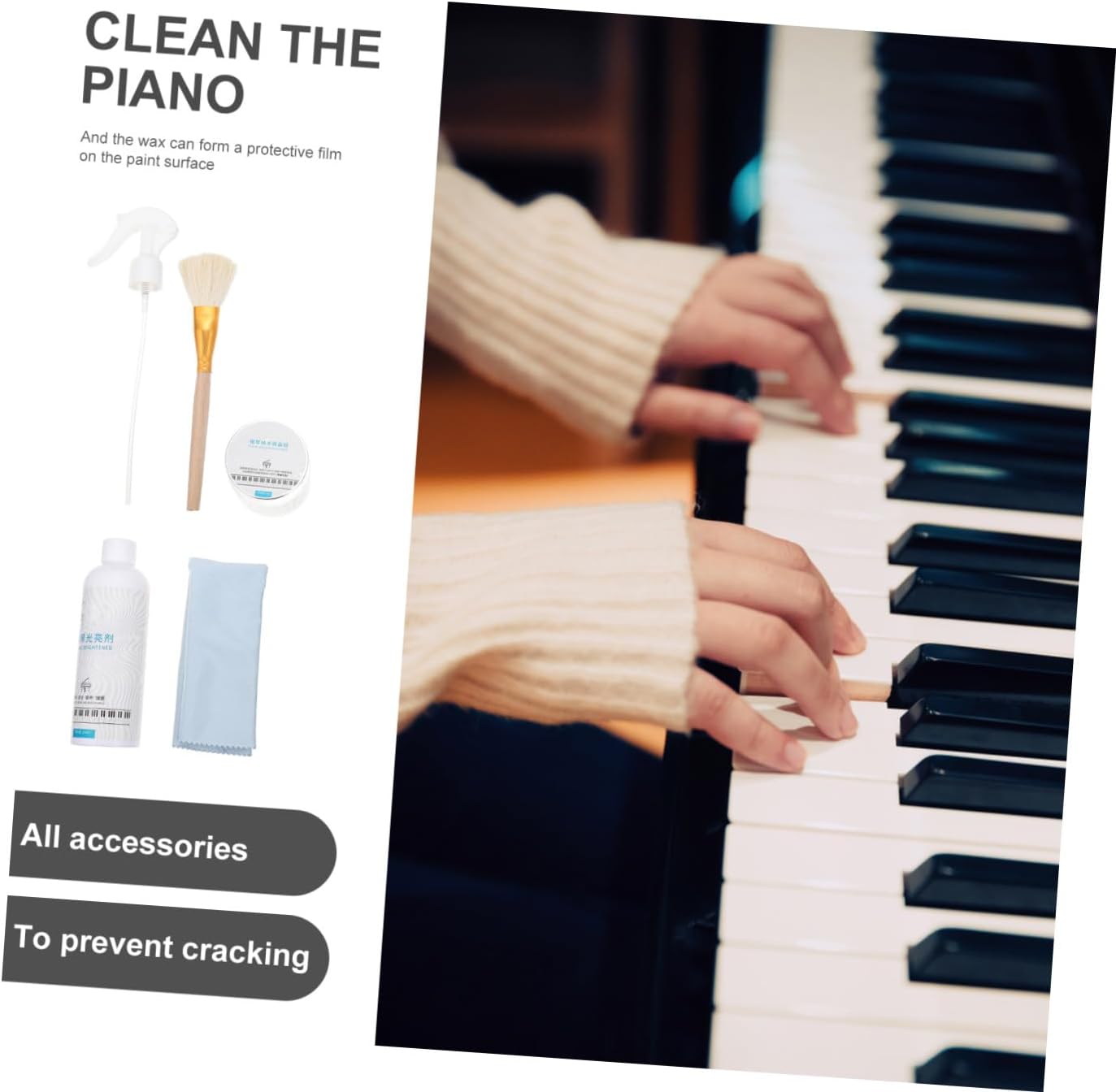 Abaodam Professional Piano Cleaning Kit Microfiber Cloth Piano Care Set Polishing Tool