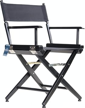 Filmcraft Short Director Chair, 18 Inch Seat Height Folding Directors Chair for Film Sets, Studios, Hair & Makeup, Black Wood Frame with Black Canvas