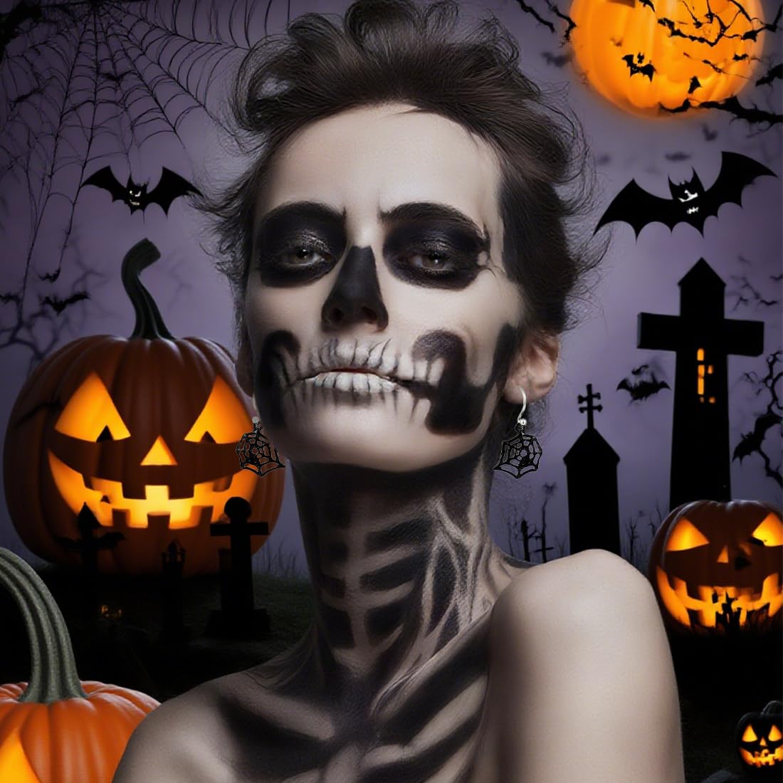 Juego de 6 pares de aretes de Halloween, aretes divertidos de calabaza, murciélago y araña, colgantes con temática de araña, decoraciones para niñas y mujeres