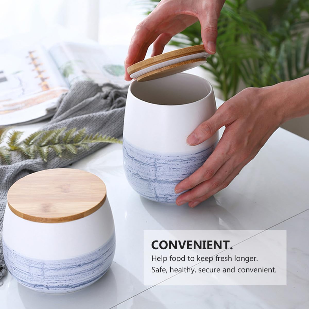Alipis Barattolo di Ceramica Grande con Coperchio in Legno Sigillato Contenitore per la Conservazione Alimentare in Cucina Vaso per Caramelle e Alimenti Freschi Adatto per Casa e