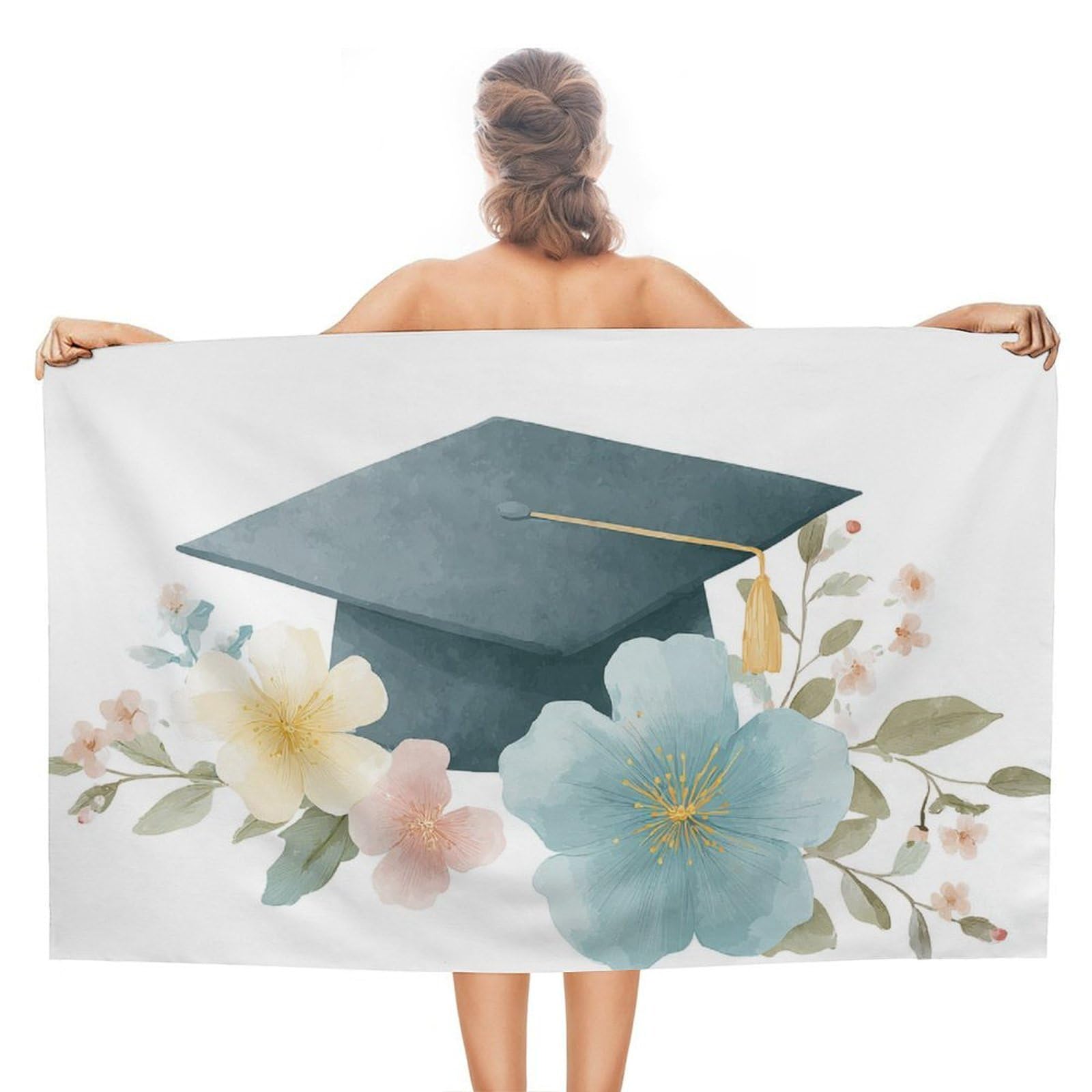 asbwuo Graduation Cap and Flowers Beach Towel