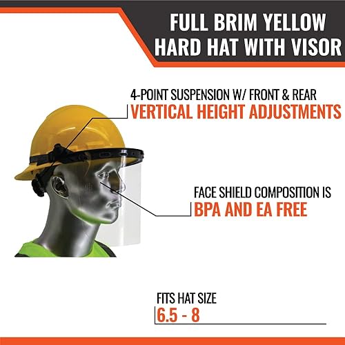 Miniatura 9 de Malta Dynamics Casco duro de ala completa fabricado en Estados Unidos con visera ajustable y protector facial, cumple con OSHAANSI