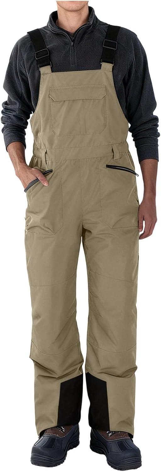 Snow Pants for Men Winter Insulated Snowboard Ski Bibs Waterproof Outerwear Skiing Overalls Bib with Zipper Pockets