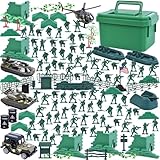 LovesTown 115PCS Army Men Military Base Playset, Military Soldier Set Battle Scene with Toy Soldiers, Speedboat, Stocking Stuffers for Boys Ages 3+, with Box