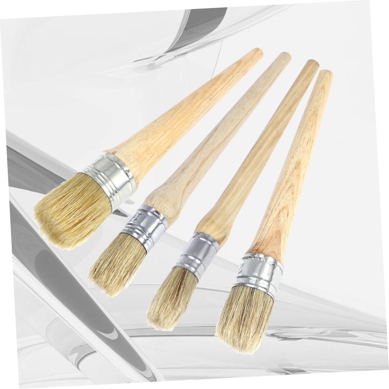 Pincel Redondo de Madera con Mango Largo, 4 Piezas