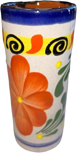 Miniatura 5 de Mi Pueblo 4 tazas de arcilla mexicana, diseño de flores, tazas de fiesta de arcilla, vasos mexicanos de barro (hechos en México) (grandes) (15 onzas)