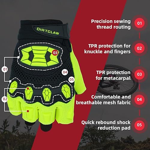 Miniatura 2 de Seibertron Dirtclaw Youth BMX MX ATV MTB Road Racing Mountain Bike Bicicleta Ciclismo Off-RoadDirt Bike Gel Acolchado Antideslizante Guantes sin