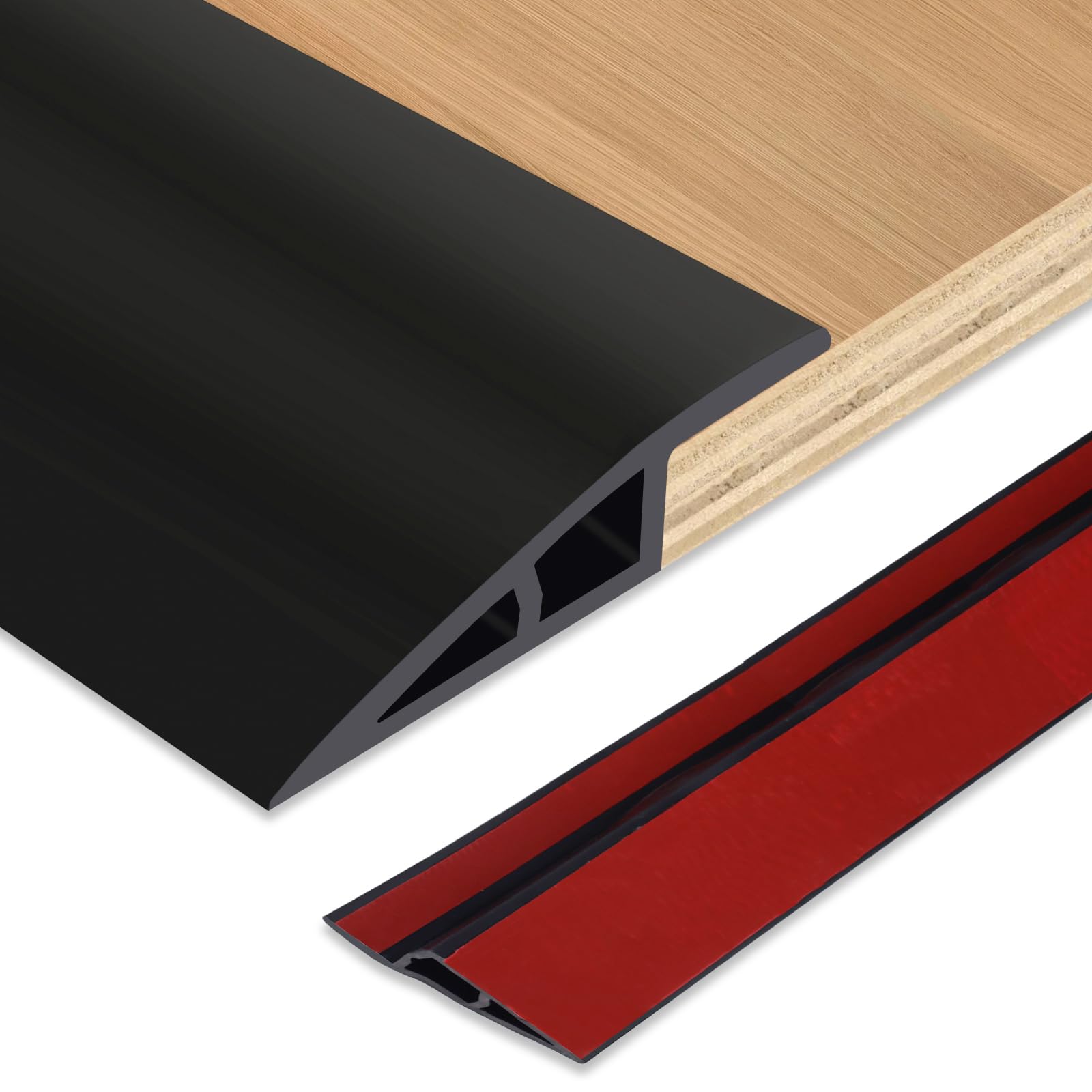 Vinyl Floor Transition Strip Overlap Reducer, Self-Adhesive Carpet Edge Trim for Tile Wood Laminate, Door Threshold Strip Ramp for Covering Flooring Heights from 12-15 mm (Black, 3.3 Ft)